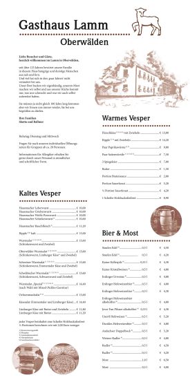 speisekarte gasthaus lamm oberw&auml;lden